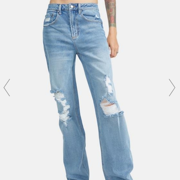 AFRM Brand SUPER HIGH RISE Distressed Bell-Bottom Jeans, Size 28 ~ EUC - Picture 1 of 9